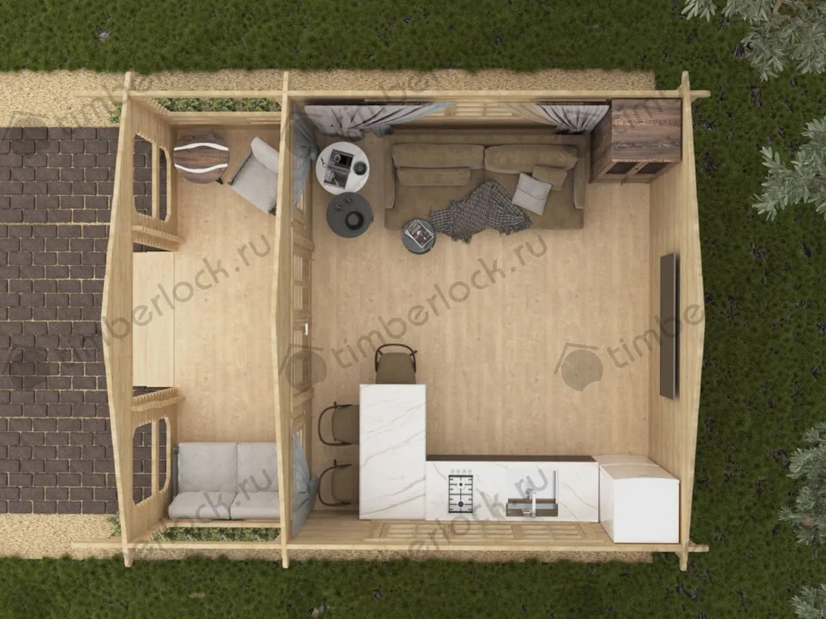 Садовый домик с верандой 4,5х6 (C-454-2)