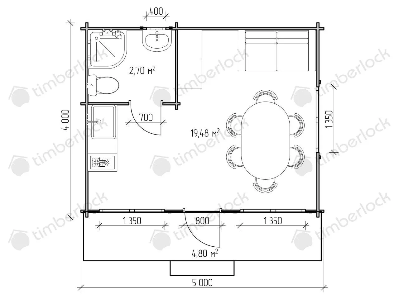 Садовый домик 5х4 с 4-скатной крышей С-54-2