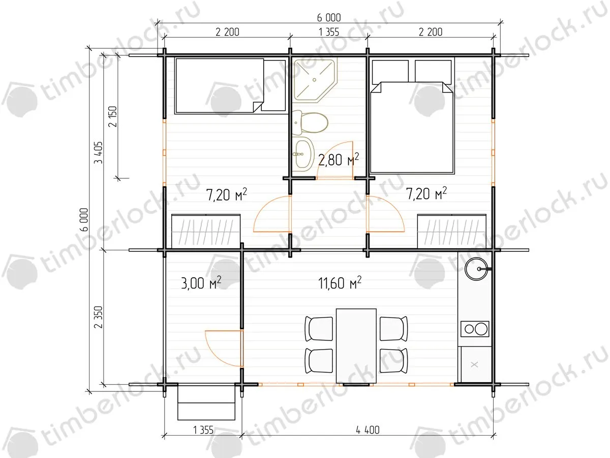 Дачный дом 6х6м Д-66-2